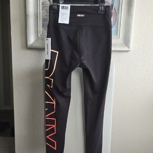 DKNY Kids Black Leggings with Orange-Red Logo